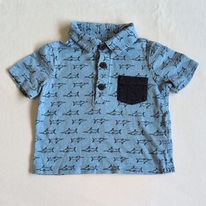 joe fresh swordfish print polo t-shirt blue cotton 6-12 months baby boy